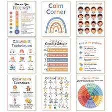 9 Calming Corner Posters Classroom, Calm Down Corner Feelings Chart for Kids,...