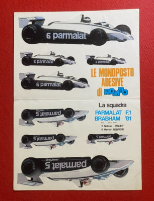 (Y18) PARMALAT F.1 BRABHAM 1981 PIQUET REBAQUE Sheet 8 STICKERS STICKER Rhombus