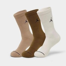  24 Nike Air Jordan Everyday Crew Socks 3 Pack BROWN TAN SAIL sz M 6-8
