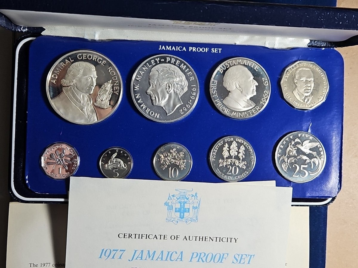 1977 Jamaica 9 Coin Proof Set - W/2 Silver Coin (S.M.#10011