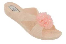 Ella Sandals Comfort Sliders Flower Diamante Low Wedge Beach Flip Flops Size 3