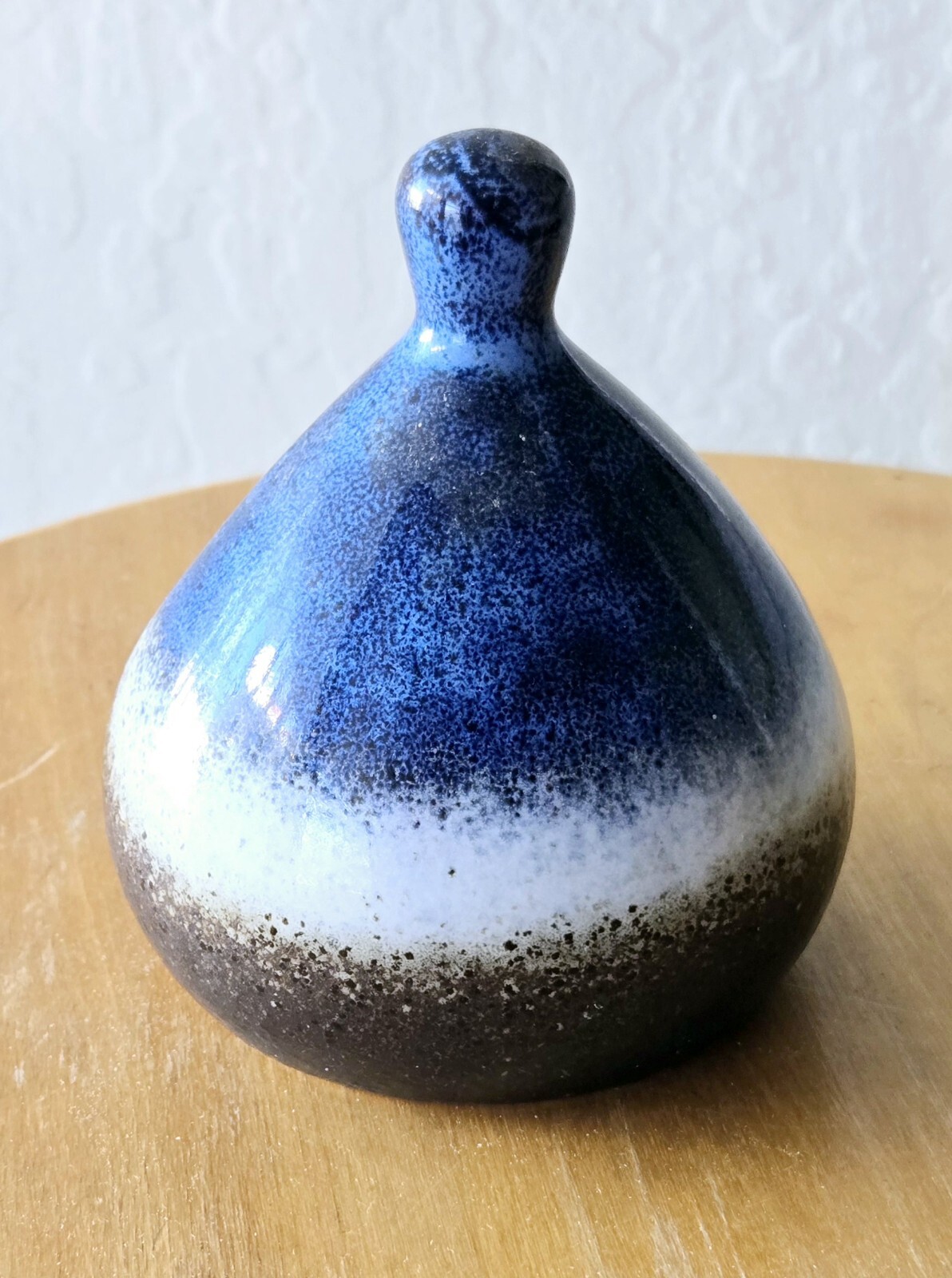 Rustic French Salt Cellar Blue + Brown Pottery Salt "Pig" 4 1/2' Tall