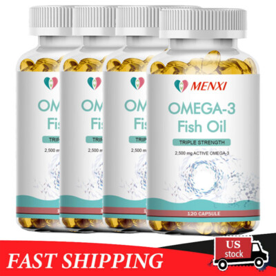 120 Pills Omega 3 Fish Oil Capsules 3x Strength 2500mg EPA & DHA Highest Potency