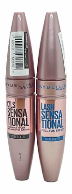 2*Maybelline Mascara Lash Sensational 01 Very Black/ Noir 9.5ml +Waterproof  Set