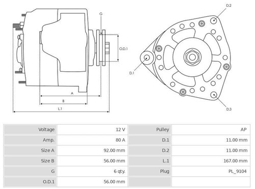 Alternator 12V/80A CITROËN BERLINGO 1.8 i CA1152 - Picture 3 of 3
