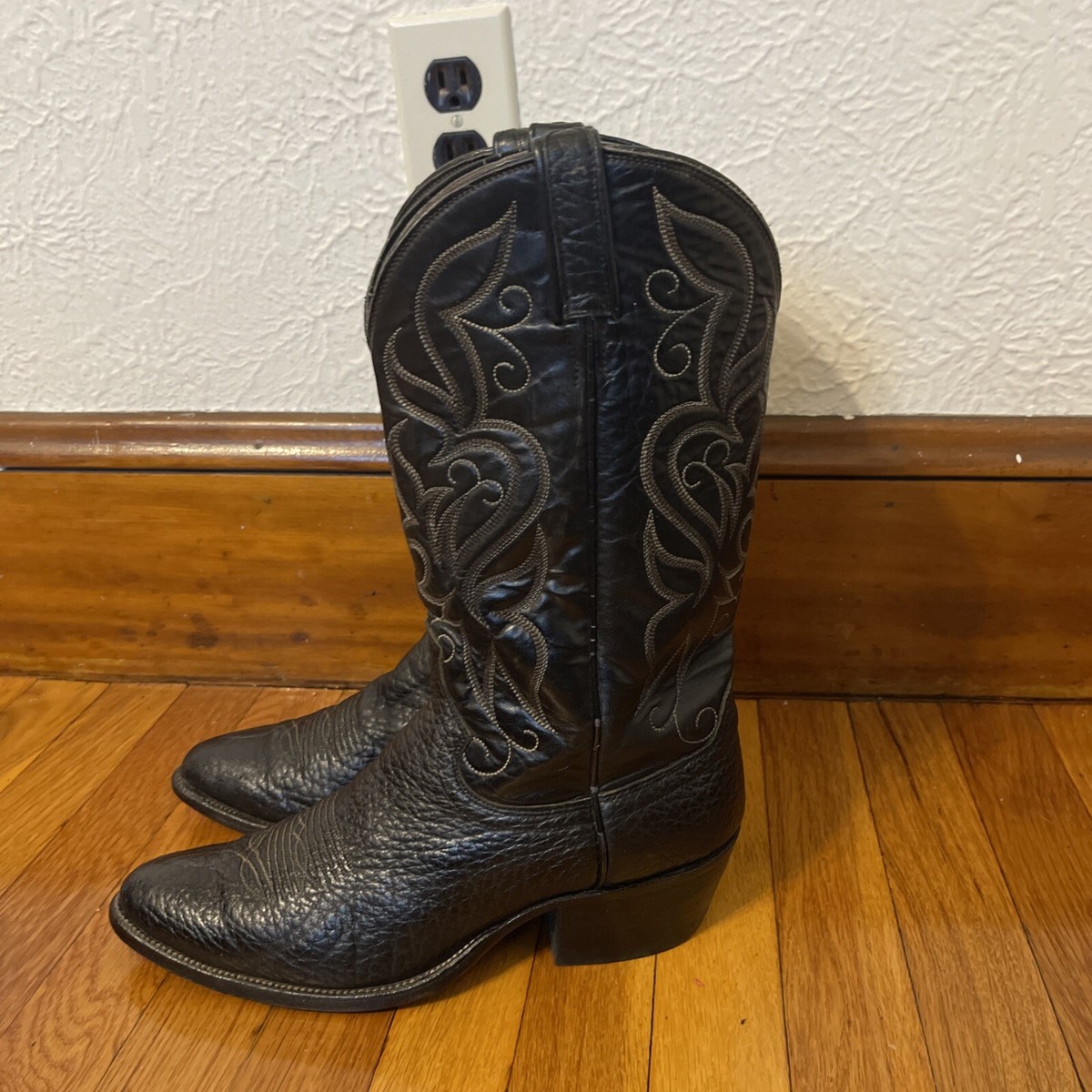 DAN POST BLACK COWHIDE LEATHER COWBOY BOOTS MEN'S 8E | eBay