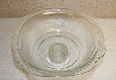 (MP) Indiana  Glass Recollection Clear Etched Footed Square Round Bowl - 9-3/8''D