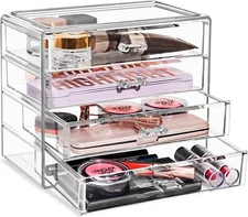Acrylic Cosmetics Jewelry and Makeup Organizer Storage Case with 4 Large Drawers