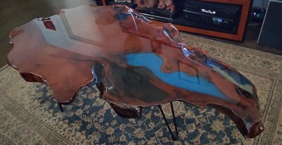 Local artist handmade mesquite tree burl  epoxy coffee table