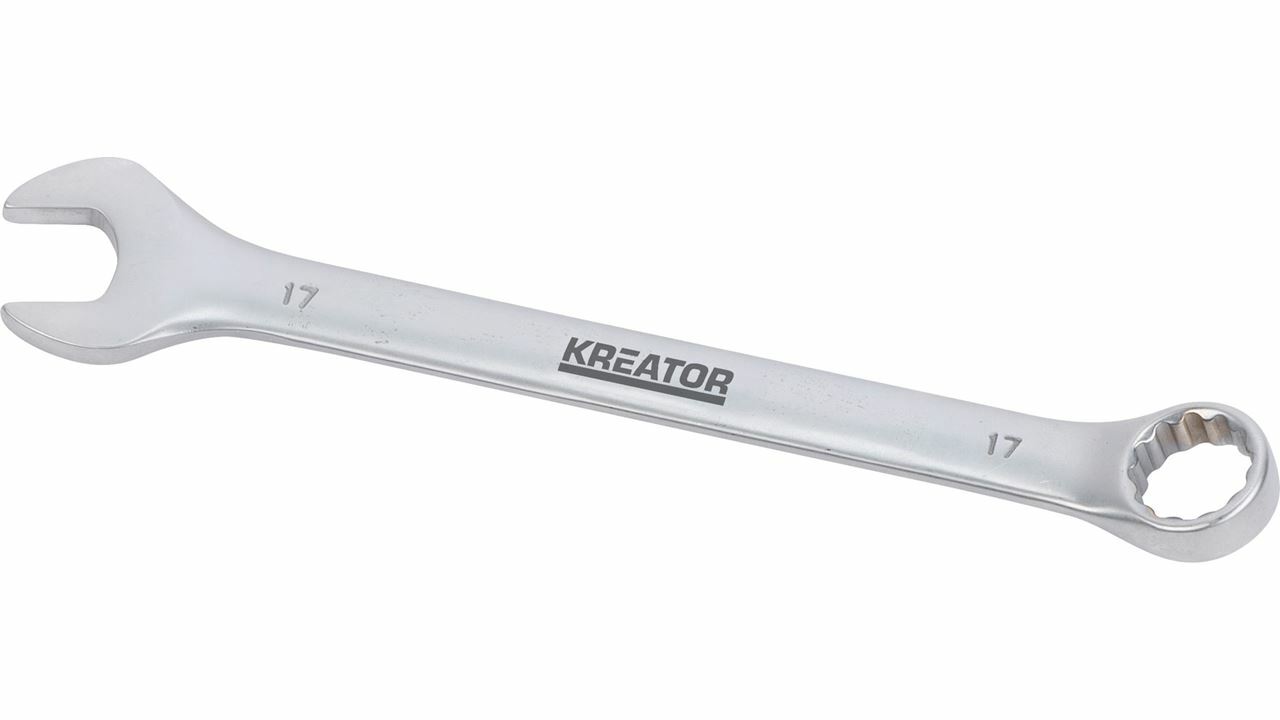 Combination spanner 17mm chrome vanadium steel, Kreator brand, offset ring end