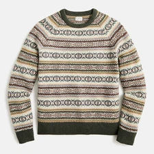 NWT J Crew 100% Wool Fair Isle Sweater in Heather Black Forest (Various Sizes)