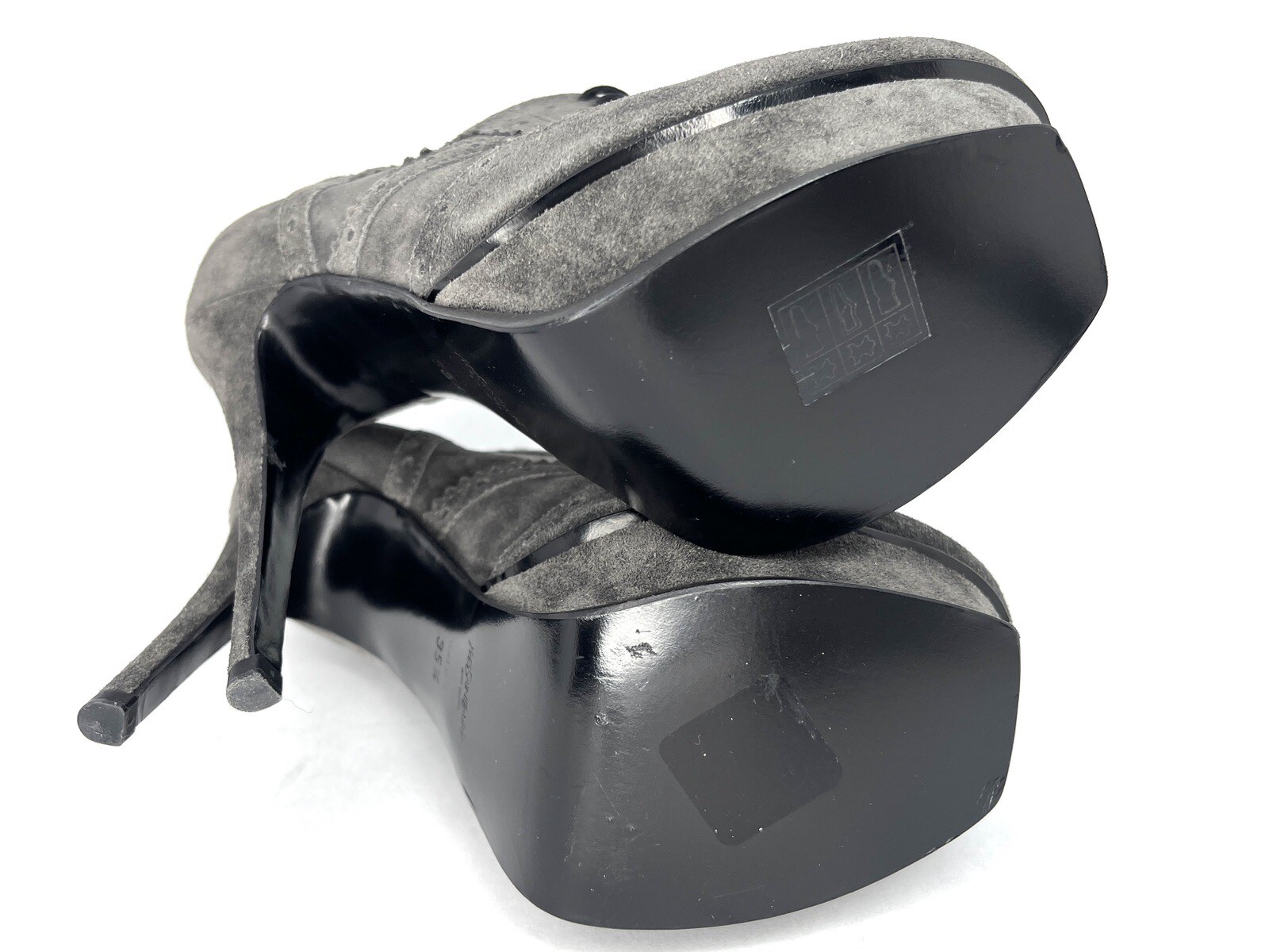 Scarpe YSL Tribute 105 Platform Bootie 35 5 Yves Saint Laurent grigio punta ala