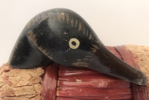 Vintage Straw Body Wood Head Decoy Duck Mallard Red Black Handmade 10 inch - Picture 2 of 11