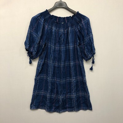 Max Studio Women Short Sleeve Plaid Dress Size Large Petite LP Blue M164  -12
