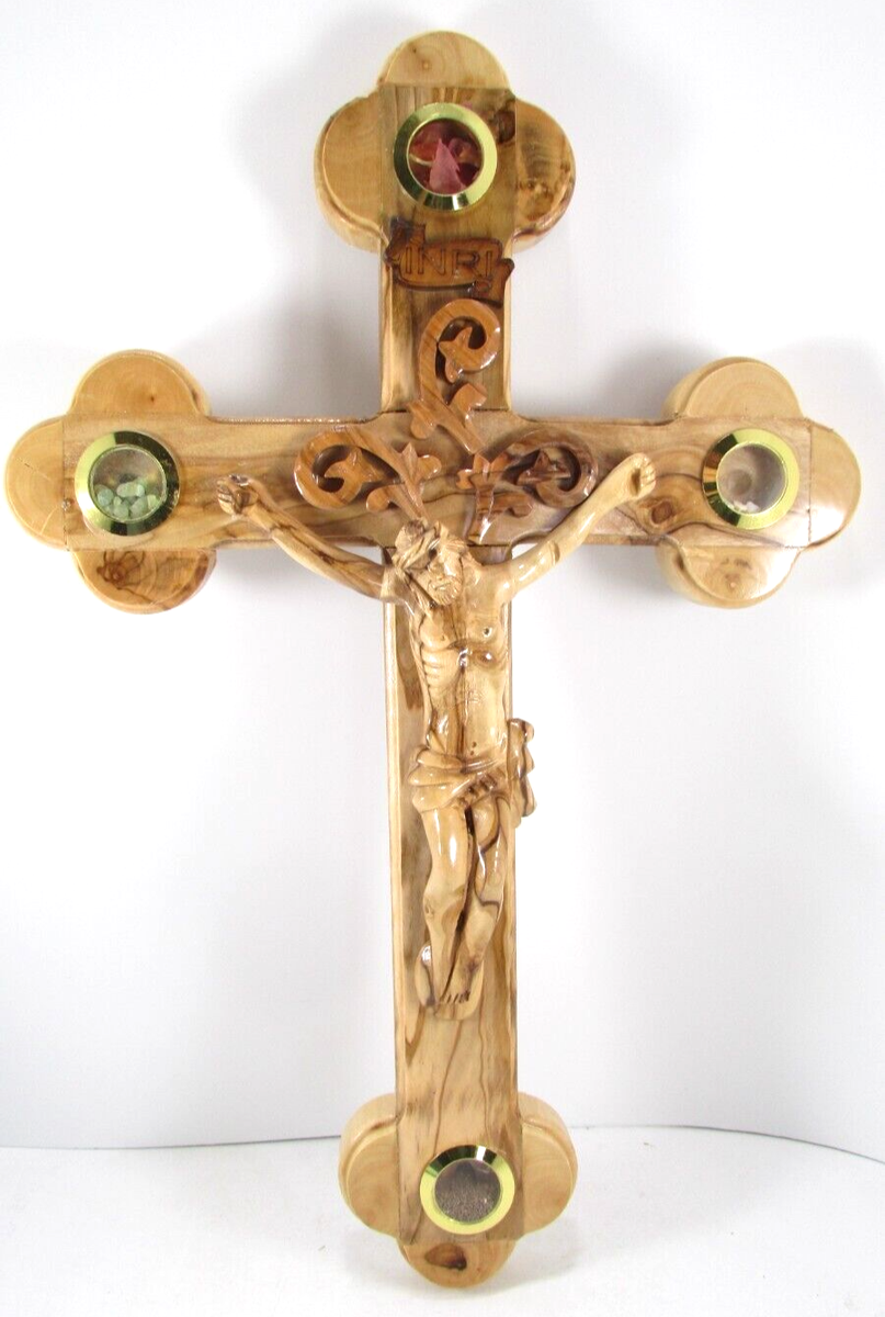 Cross Crucifix Orthodox 14 Station 4 Lens Olive Wood 15 Inch