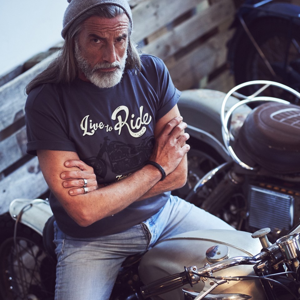 T-shirt Moto Homme - Design Custom Twin Bobber - Live To Ride - Coupe Oversize