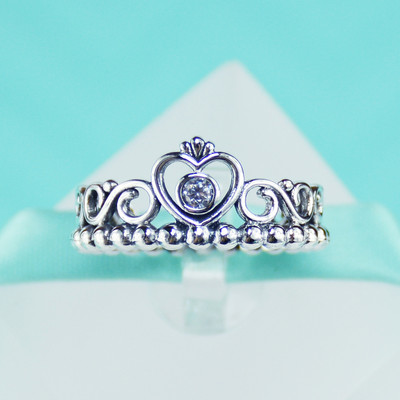 SALE 925 Sterling Silver Princess Crown Heart Women Girl Ring Cubic ...