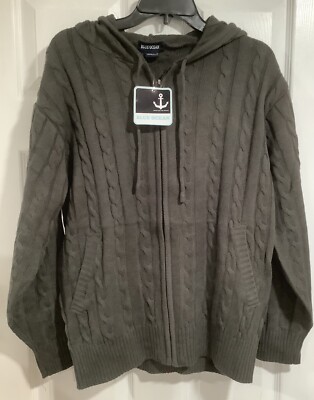 Vintage Y2K Blue Ocean BO Knit Hoodie Size M Gray Deadstock NWT! Full Zip