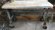 Vintage Industrial Steampunk Work Table Butcher Block Countertop Kitchen Island
