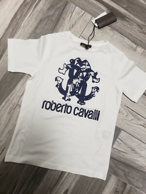 NWT  NEW Roberto Cavalli Junior boys white navy blue logo T-shirt 6y