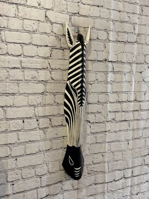 80cm Zebra Stripe Hand Carved Fair Trade Wooden Animal Wall Art Wall Hang Mask - Image 1 of 4