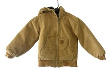 Carhartt Jacket boys Medium Brown Hooded Full Zip Workwear Quilted Coat Size XS