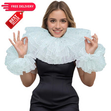 Auroeyfairy Renaissance Victorian Ruffle Collar and Wrist One Size, White