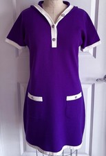NEW 24C CHANEL PURPLE WHITE SHORT SLEEVE CASHMERE HOODED DRESS 40