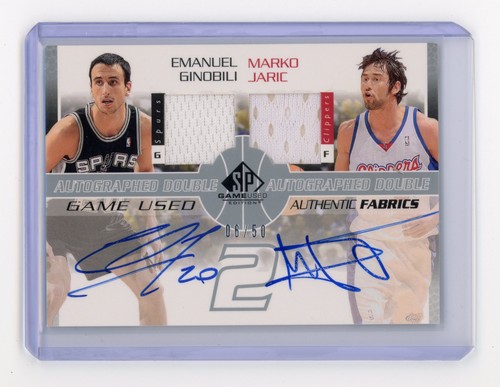 2003 SP Game Used Basketball Dual Relic Auto Manu Ginobili/Marko Jaric #06/50