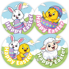 144 Happy Easter Cute Easter Characters Reward Stickers for Gift Bags, Crafts, E