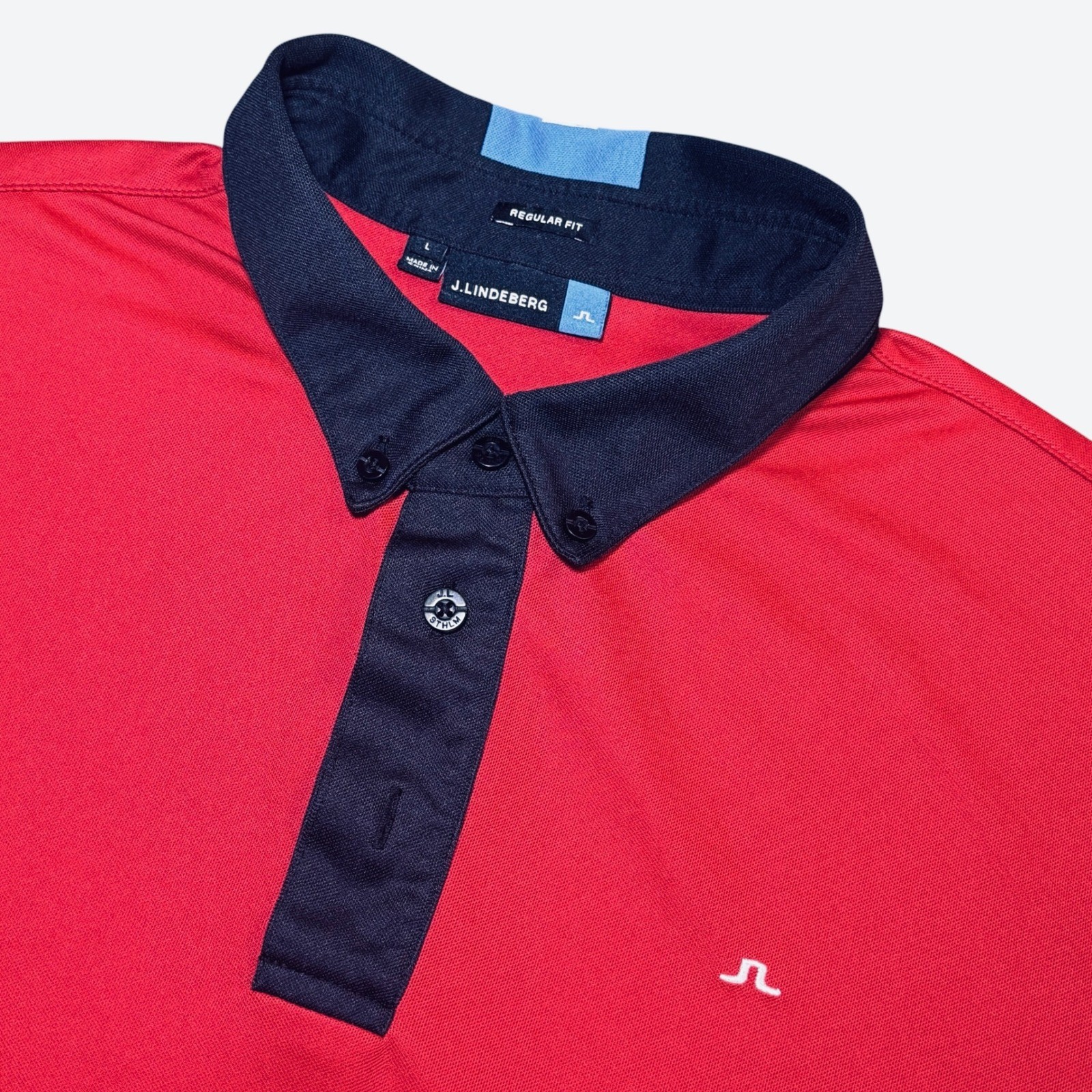 J.Lindeberg Mens L Dobbin Regular Circle Pique Golf Polo Shirt Red Short Sleeve