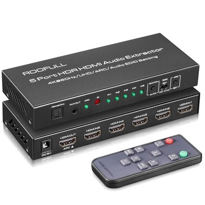 5 Port 4K60Hz HDMI Switch with Optical & 3.5mm AUX Audio Out, 5 in 1 Out HDMI...