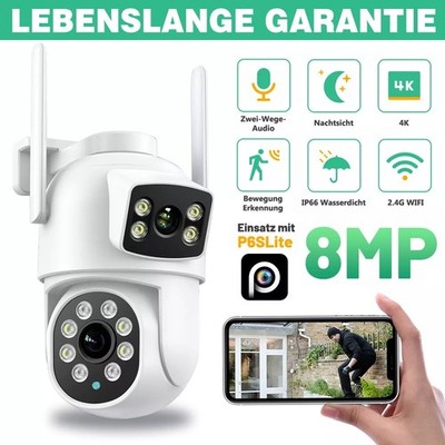 DUAL LENS 8MP FUNK WLAN WIFI IP NETZWERK CAMERA Outdoor AUßEN ÜBERWACHUNGSKAMERA