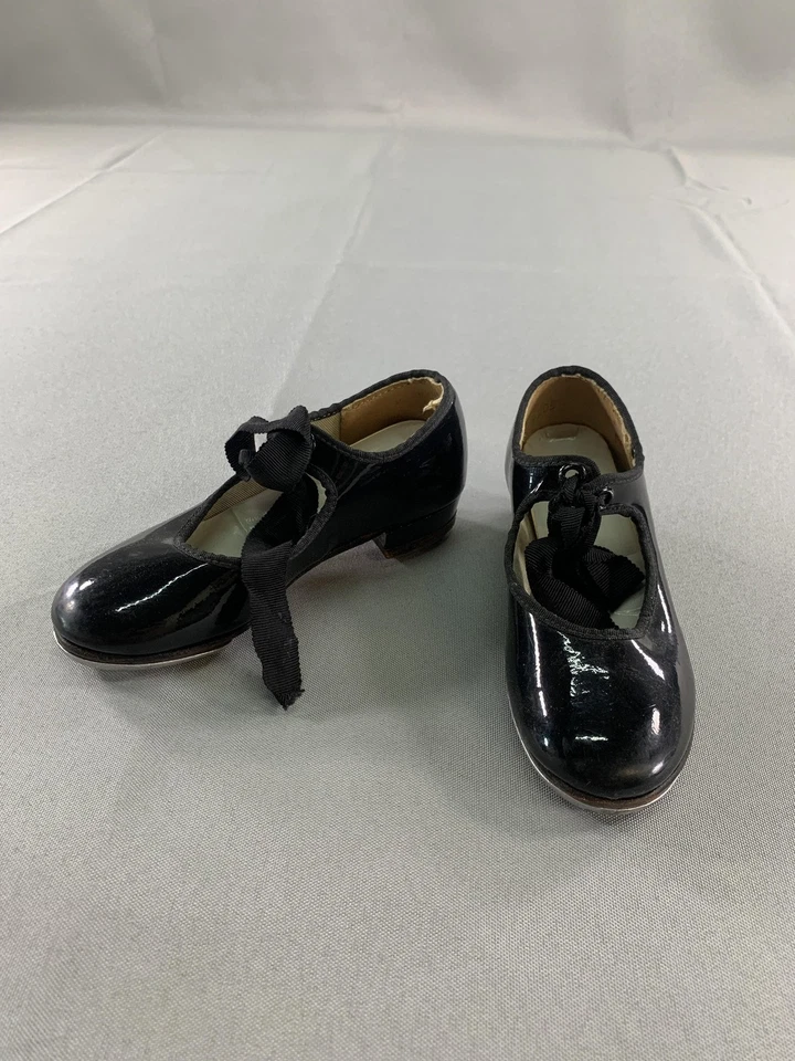 Niñas Jóvenes Zapatos de Tap Dance Talla 10.5 Negro Patente Mary Jane Cinta Super Taps Foto 2 de 4