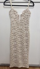 Boohoo Women’s Lace Deep V Dress Cream W/Nude Underlay Size 8