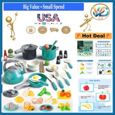 Kids Play Kitchen Set 67 pcs Pretend Cooking Accessories with Pots Utensils