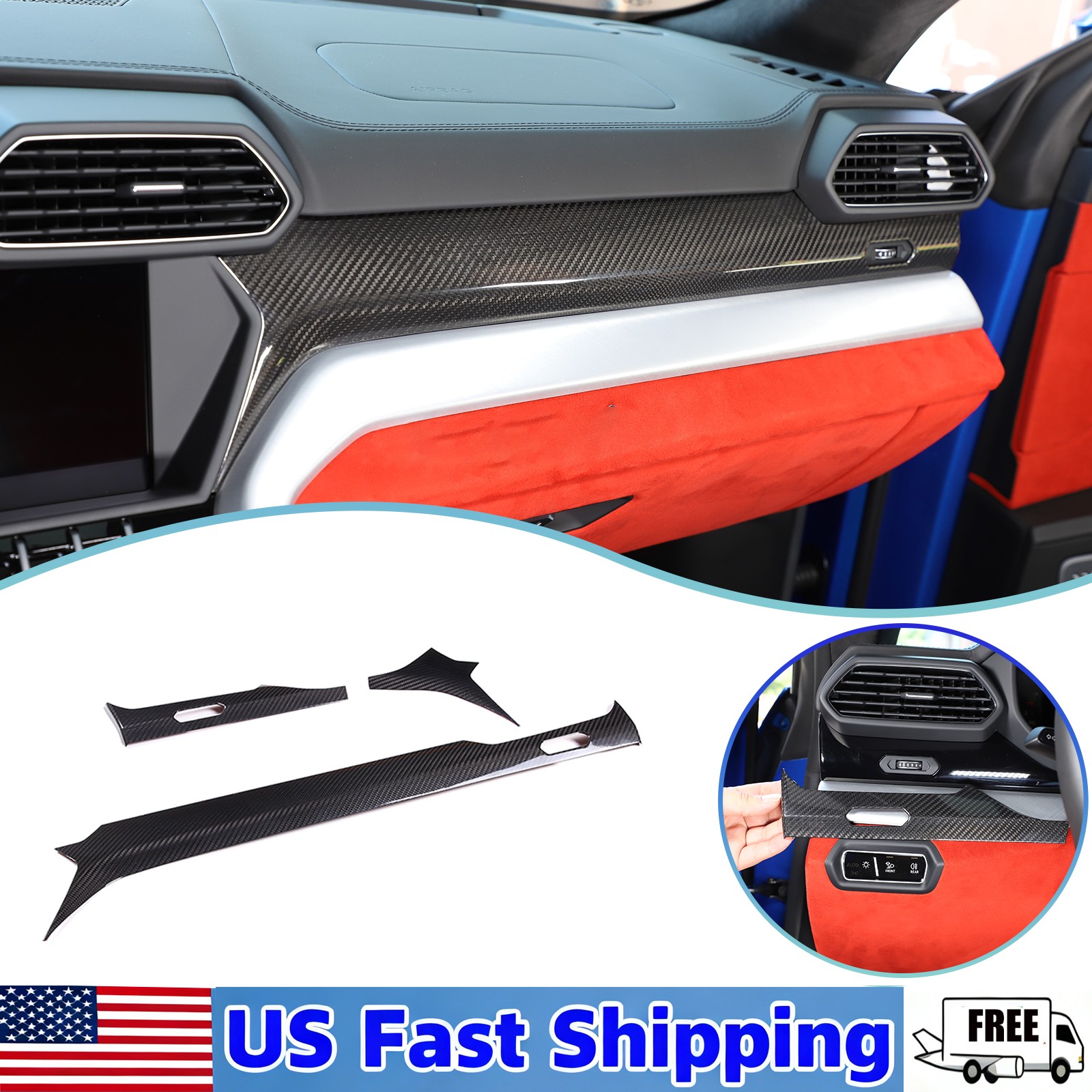 Real Dry Carbon Fiber Dashboard Panel Cover Trim For Lamborghini Urus 2018-23 US