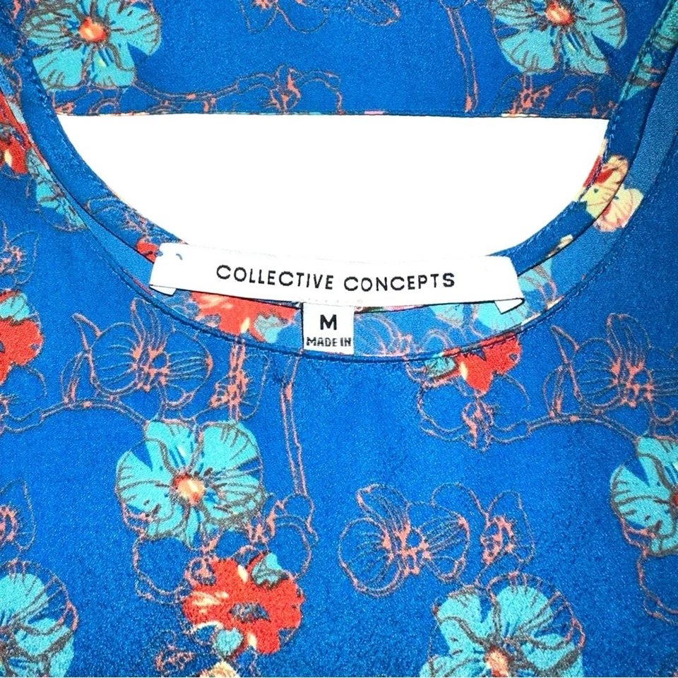 Top sin mangas Collective Concepts Clement azul floral cuello redondo talla mediana Foto 3 de 4