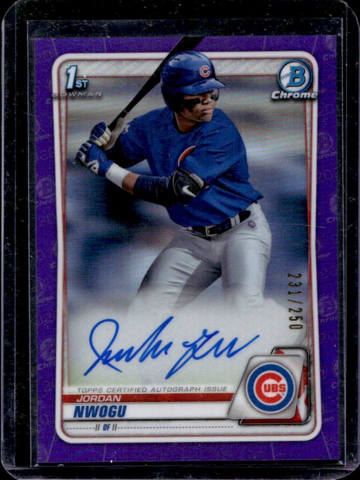 2020 Bowman Draft Jordan Nwogu Chrome Auto Purple Refractor #231/250 Cubs
