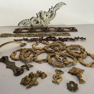 ANTIQUE FRENCH ORMOLU ART NOUVEAU LADY CREST ANTIQUE HARDWARE HUGE LOT!