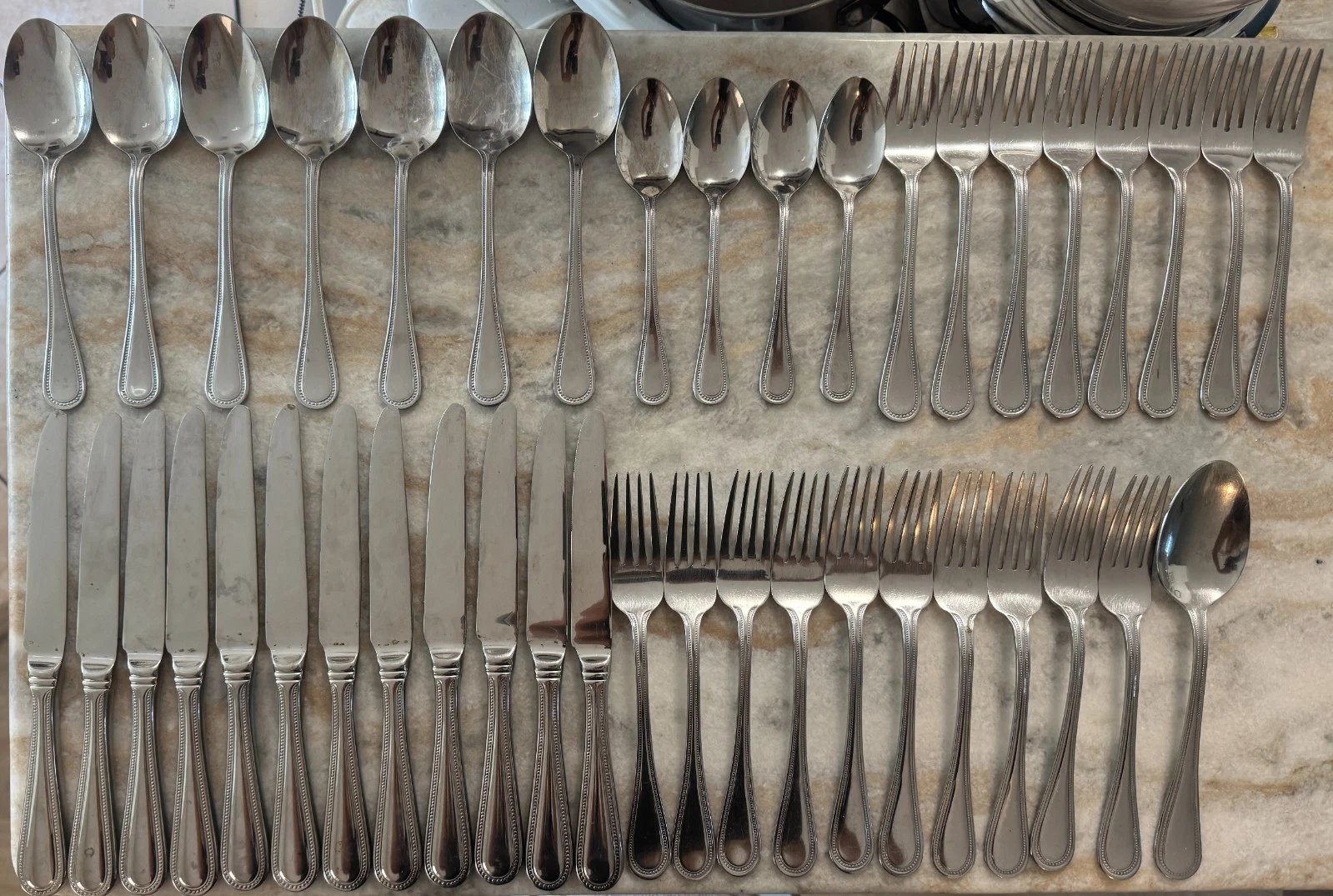 Continental Bead Stainless by Wallace Silver 18/10, China, 42pc set