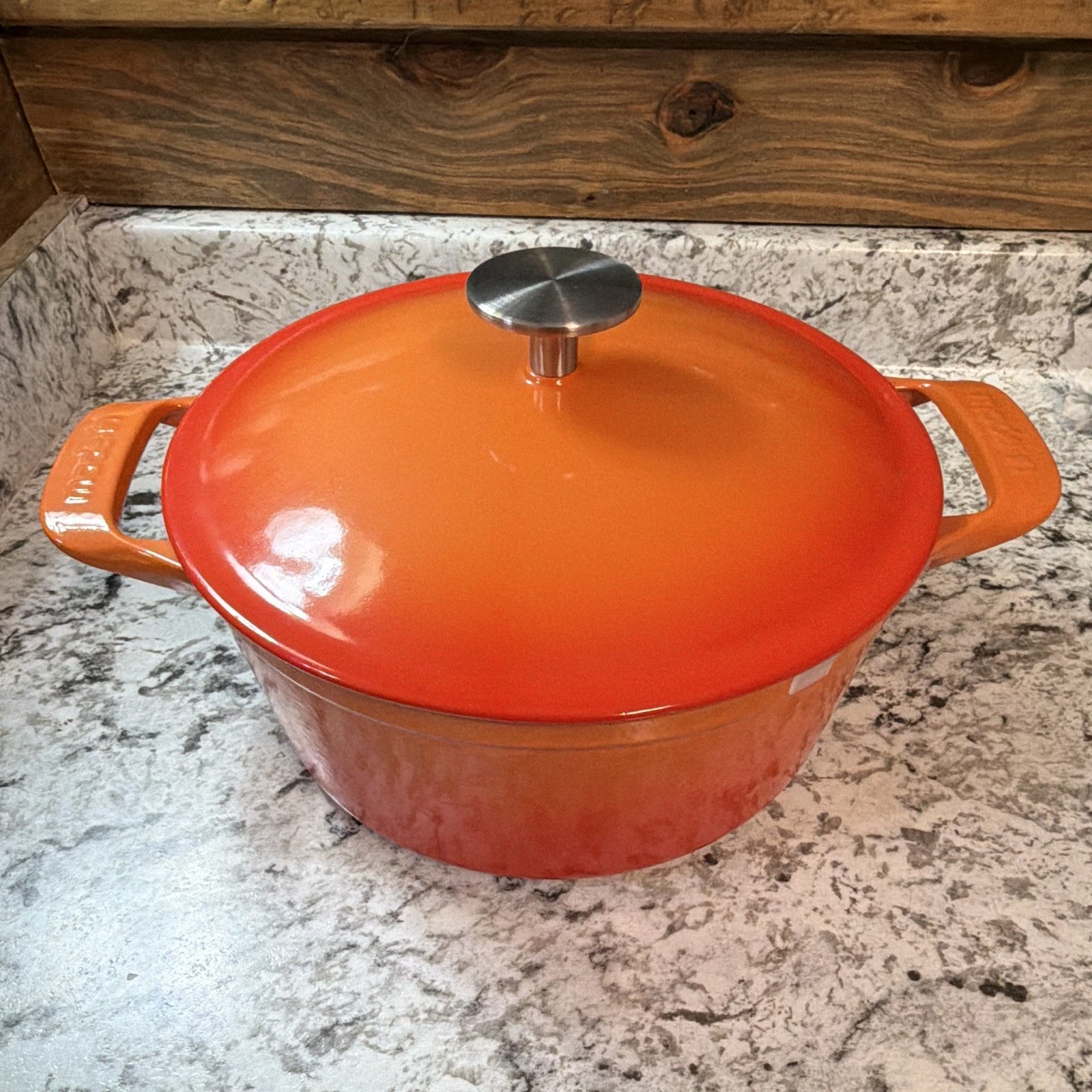 Made In | 5.5 qt Round Enameled Cast Iron Dutch Oven, Orange and Red w/ Lid
Opens in a new window or