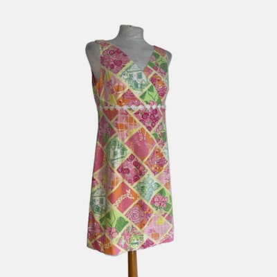 Lilly Pulitzer Tee Kleid 12 bunte Baumwolle Wickeloptik vorne Sommer Hochzeit Party