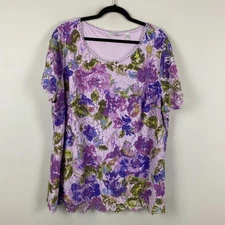 Isaac Mizrahi Live! Scoop Neck Floral Printed Lace Knit Top Size 2X Purple Multi