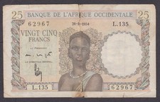 [CIR, Torn & Tape] 1954 French West Africa 25 Francs P-38 [A09-2]