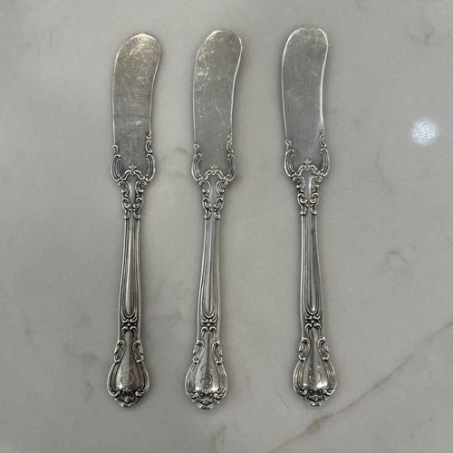 3 Gorham Chantilly Sterling Flat Handle Monogramed Butter Knifes 78 Grams Total