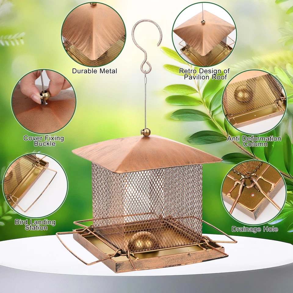 Alimentador de aves Alimentadores de metal de alta resistencia para colgar al aire libre 3,5 lb gran capacidad Foto 2 de 4