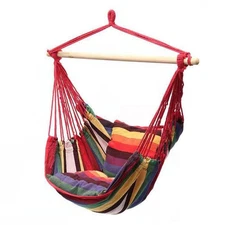 Hammock Chair Canvas Portable Colorful Stripe Chair Hanging Rope Swing Outdoor