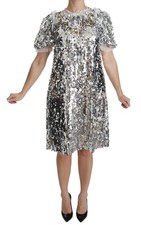 Dolce & Gabbana Silver Sequined Crystal Shift Gown Women's Dress Authentic