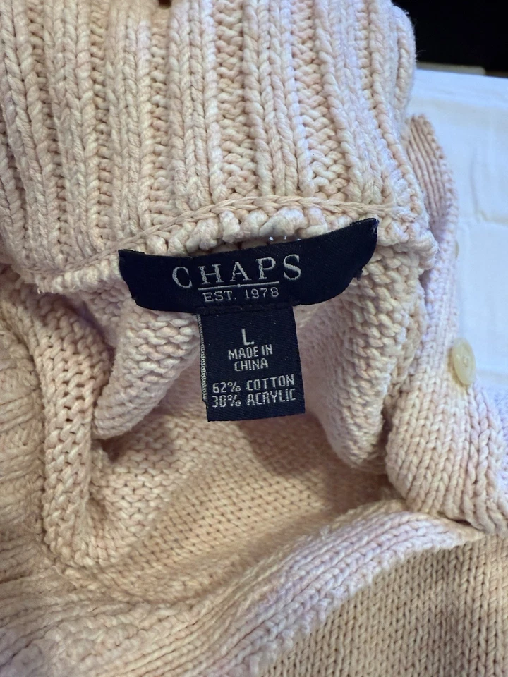 CHAPS 粉色/象牙色针织衫,尺寸 大号 — 第 3/4 张图片